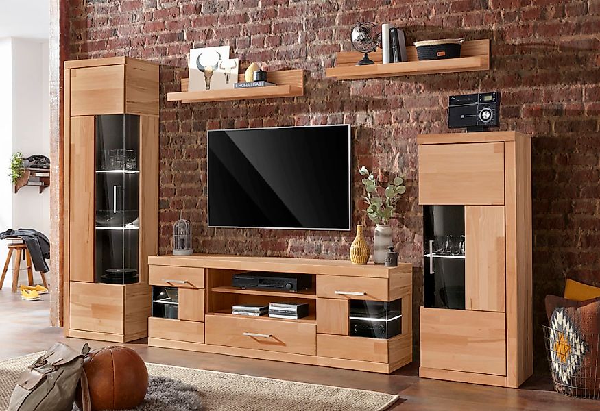 Home affaire Wohnwand "Ribe,Set-5 St.,Oberplatten massiv,viel Stauraum", (S günstig online kaufen