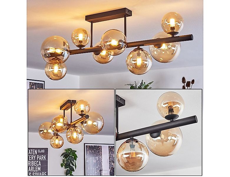 hofstein Deckenleuchte Deckenlampe aus Metall/Glas in Schwarz/Bernsteinfarb günstig online kaufen