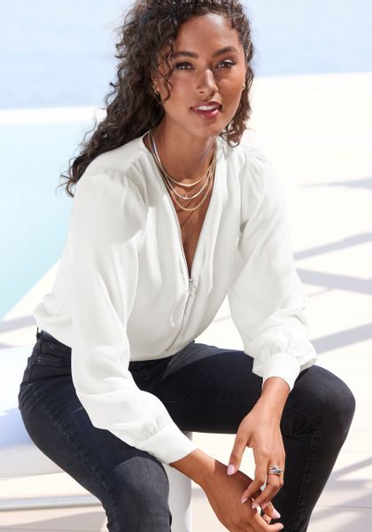 LASCANA Langarmbluse mit Reißverschlussdetail, elegante Damenbluse günstig online kaufen
