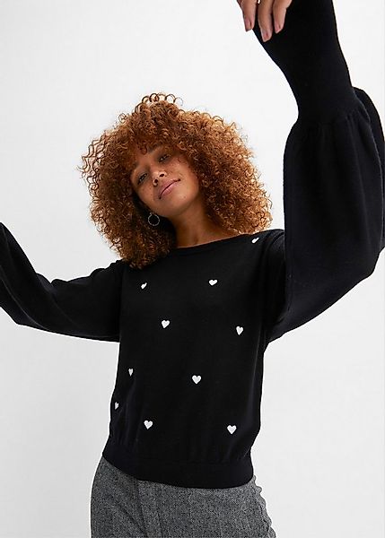 bonprix Strickpullover aus Viskose-Mix, mit Stehkragen, mit Stickerei, bequ günstig online kaufen