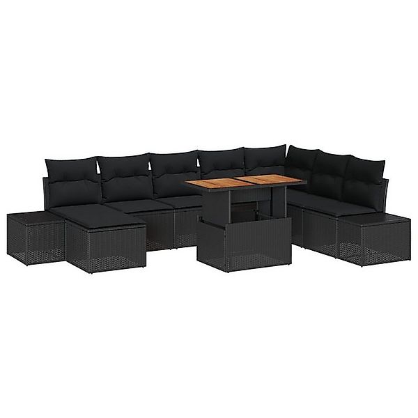 vidaXL Loungesofa 9-teiliges Garten Sofa Set mit Kissen Schwarz Poly Rattan günstig online kaufen