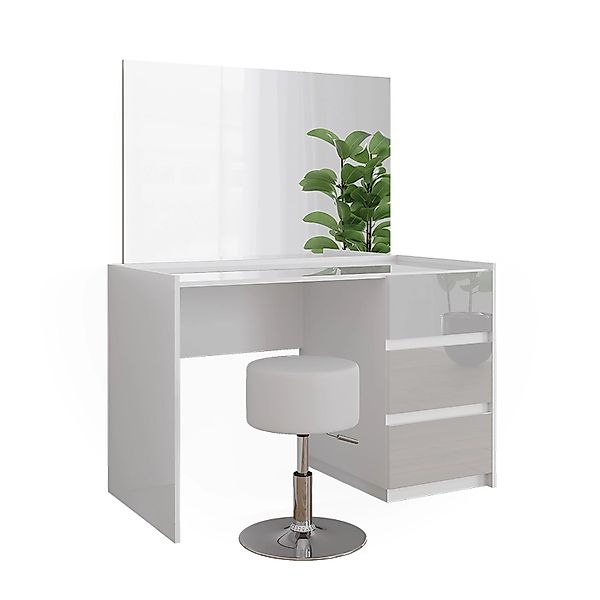 Vicco Schminktisch Marla Weiß Hochglanz 120 cm mit Spiegel und Hocker günstig online kaufen