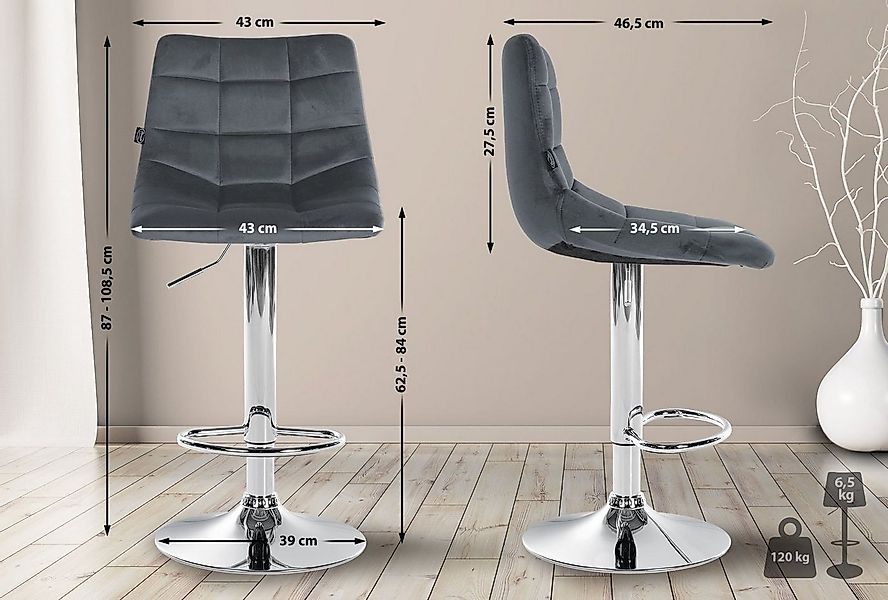 CLP Barhocker Jerry Samt, höhenverstellbarer Barstuhl 360° günstig online kaufen