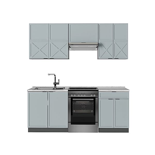 Vicco Fame-Line Küchenzeile Hellblau-grau/Anthrazit 200 cm ohne Arbeitsplat günstig online kaufen