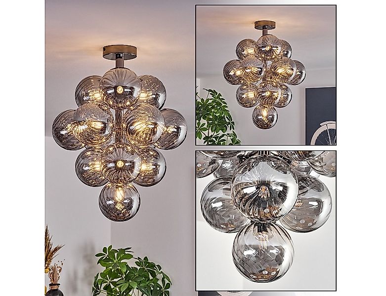 hofstein Deckenleuchte Deckenlampe aus Metall/Riffelglas in Schwarz/Rauchfa günstig online kaufen