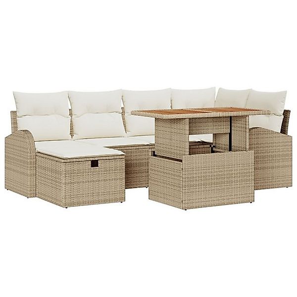 vidaXL Loungesofa 7-teiliges Garten Sofaset mit Kissen Beige Poly Rattan, 7 günstig online kaufen