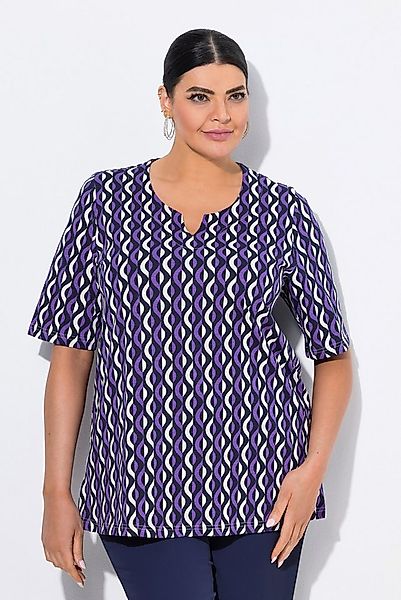 Ulla Popken T-Shirt T-Shirt grafischer Druck Tunika-Ausschnitt Halbarm günstig online kaufen