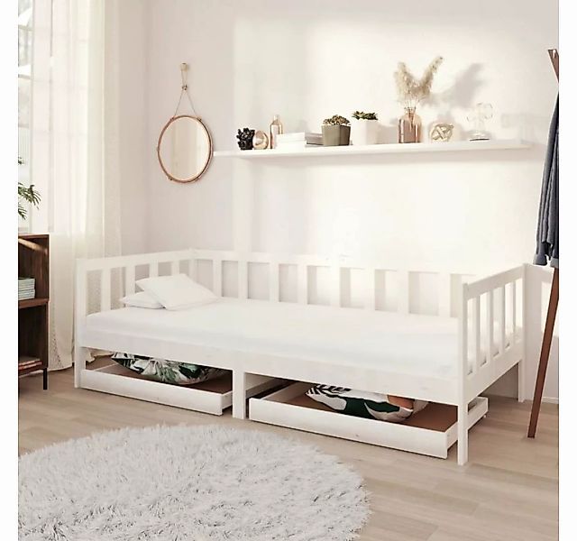vidaXL Bett Tagesbett mit Schubladen 90x200 cm Weiß Massivholz Kiefer günstig online kaufen