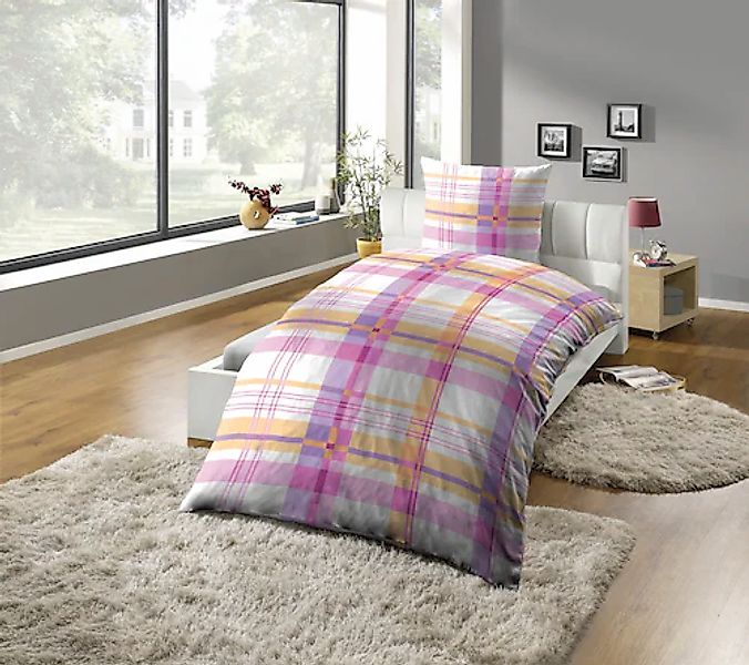 KiNZLER Bettwäsche Mikrofaser-Satin Bettwäsche "Karo lila", günstig online kaufen