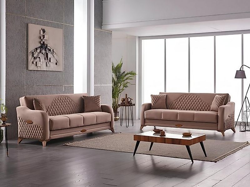 JVmoebel Sofa Garnitur Dreisitzer 3 Sitzer Sofa Stoffsofa Polstersofa Beige günstig online kaufen