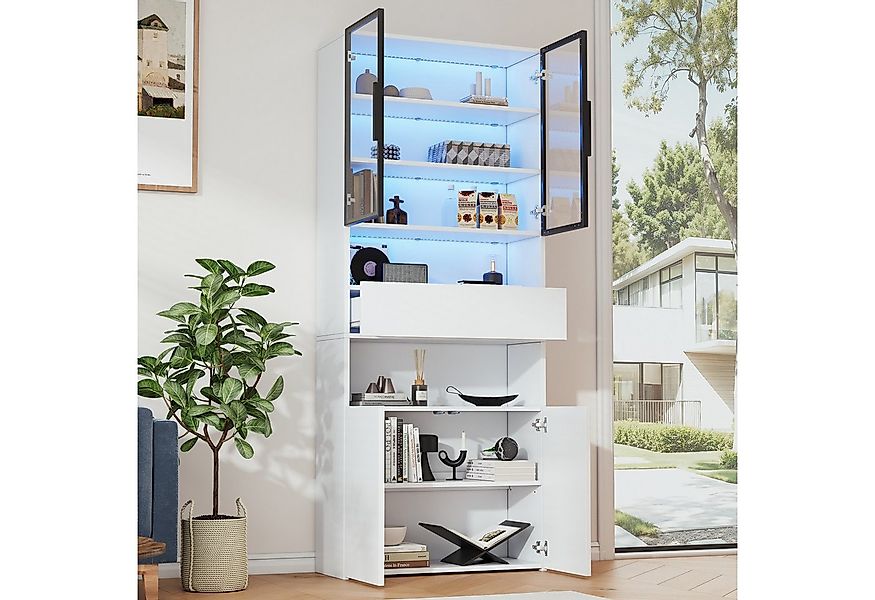 HAUSS SPOLE Vitrine mit Schubladen,Hochschrank Standvitrine mit LED-Beleuch günstig online kaufen