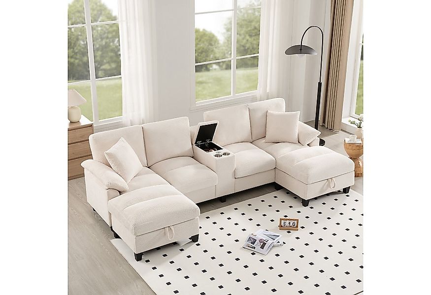 TavilaEcon Wohnlandschaft Geräumiges 4-Sitzer-Sofa in U-Form mit Stauraum u günstig online kaufen