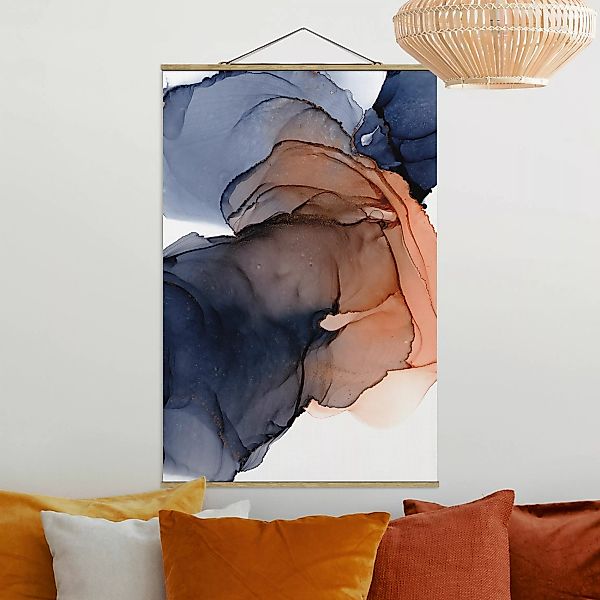 Stoffbild mit Posterleisten Ozeantropfen Blau-Orange mit Gold günstig online kaufen