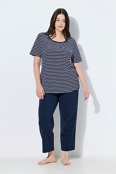 Ulla Popken Pyjama Pyjama Ringel Rundhals Halbarm Biobaumwolle günstig online kaufen