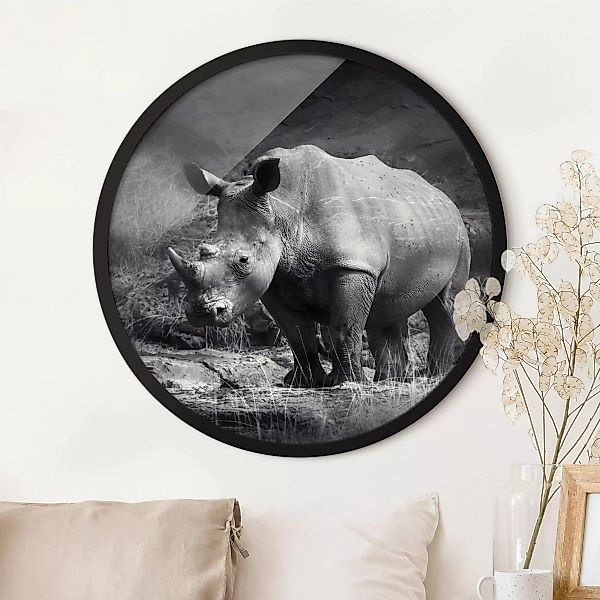 Rundes Gerahmtes Bild Lonesome Rhinoceros günstig online kaufen