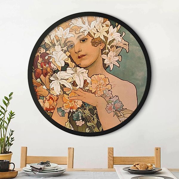 Rundes Gerahmtes Bild Alfons Mucha - Blume günstig online kaufen