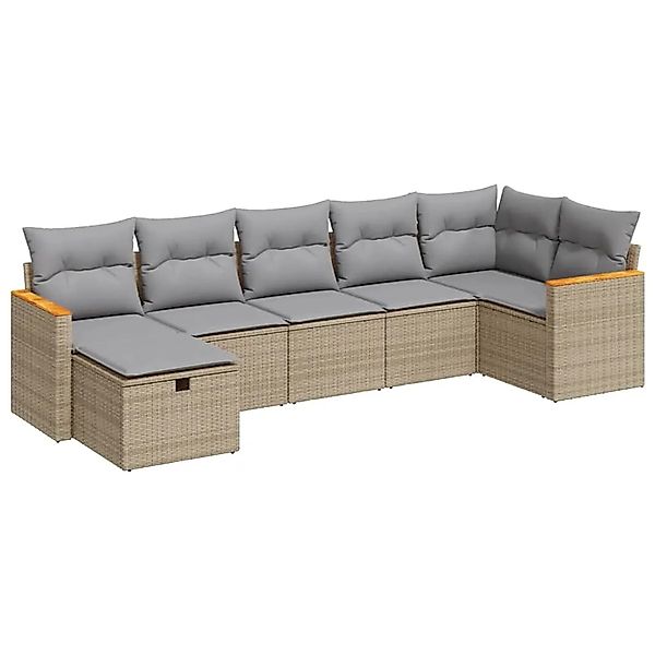vidaXL 7-Tlg Garten-Sofagarnitur mit Kissen Beige Poly Rattan 3325930 günstig online kaufen