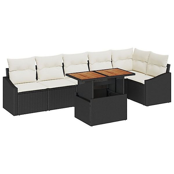 vidaXL Loungesofa 7-teilige Garten-Essgruppe mit Kissen Schwarz Poly Rattan günstig online kaufen