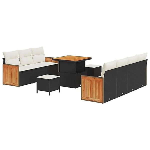 vidaXL Gartensofa-Set mit Kissen 13 Stk Schwarz und Creme Poly-Rattan 33652 günstig online kaufen