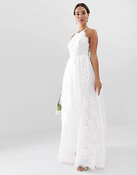 ASOS EDITION – Neckholder-Hochzeitskleid Amalie in Maxilänge aus Spitze-Wei günstig online kaufen