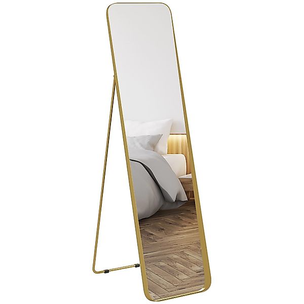 HOMCOM Ganzkörperspiegel Metall Glas 40L x 6B x 160H cm Gold günstig online kaufen