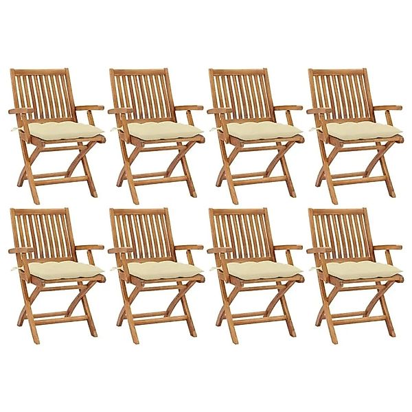 vidaXL Klappbare Gartenstühle mit Kissen 8 Stk Massivholz Teak 3072794 günstig online kaufen