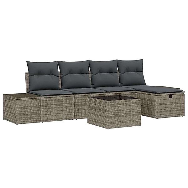 vidaXL Garten-Sofa-Set mit Kissen 6-Tlg Grau Poly Rattan 3359368 günstig online kaufen