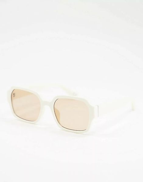 ASOS DESIGN – Mittelgroße eckige Sonnenbrille in Knochenweiß mit hellbraune günstig online kaufen