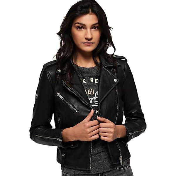Superdry Rylee Leather Biker Jacke 2XS Black günstig online kaufen
