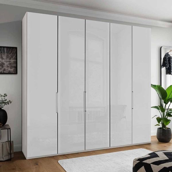 Schlafzimmerkleiderschrank mit Dreh- und Falttüren Weiß glasbeschichtet günstig online kaufen