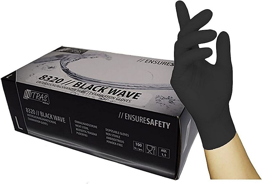 Nitras Medical Einweghandschuhe 8320 Black Wave Nitril schwarz (Packung, 10 günstig online kaufen