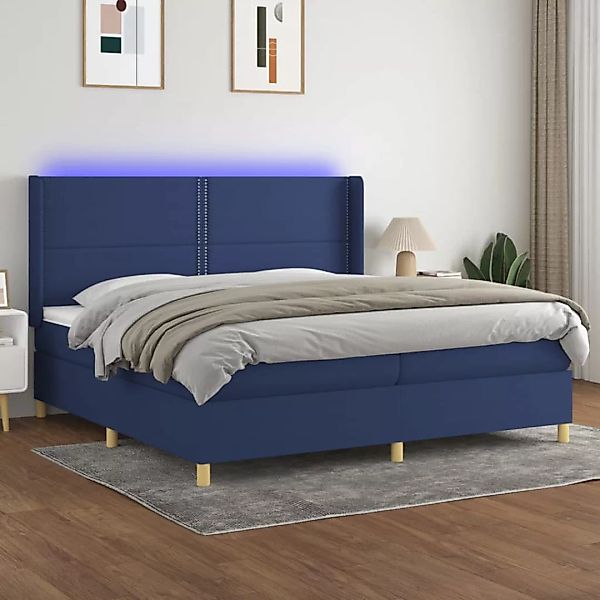 Vidaxl Boxspringbett Mit Matratze & Led Blau 200x200 Cm Stoff günstig online kaufen