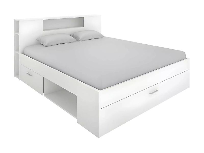Bett mit Stauraum & Schubladen - 160 x 200 cm - Weiß - LEANDRE günstig online kaufen