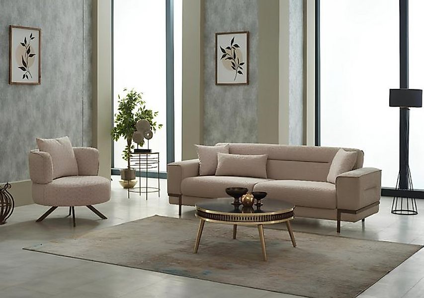 JVmoebel Sofa Sofagarnitur Dreisitzer Sofa Stoffsofa Polstersofa Beige Sess günstig online kaufen