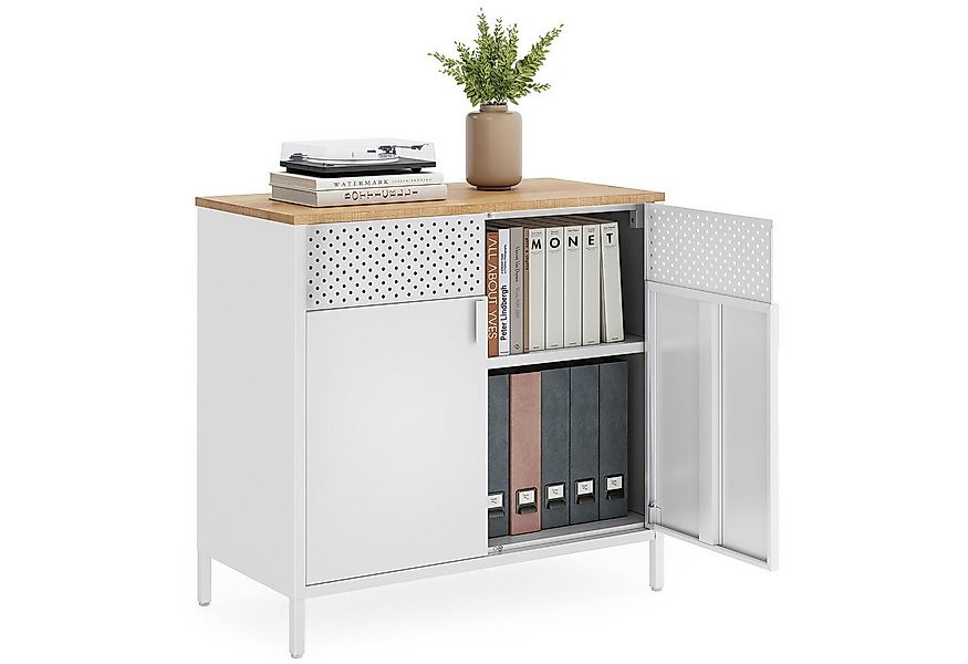 SONGMICS Aktenschrank Küchenschrank Metallschrank, mit Doppeltür, Stahlgest günstig online kaufen