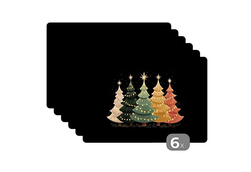 MuchoWow Platzset Weihnachtsbäume - Bunt - Lichter - Stern, (6-St), Platzse günstig online kaufen
