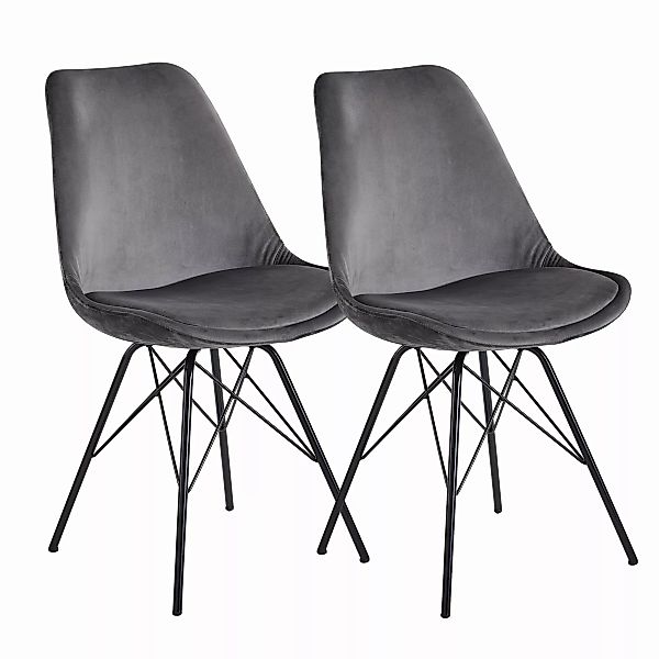Esszimmerstuhl 2er Set Samt Grau Küchenstuhl mit schwarzen Beinen | Schalen günstig online kaufen