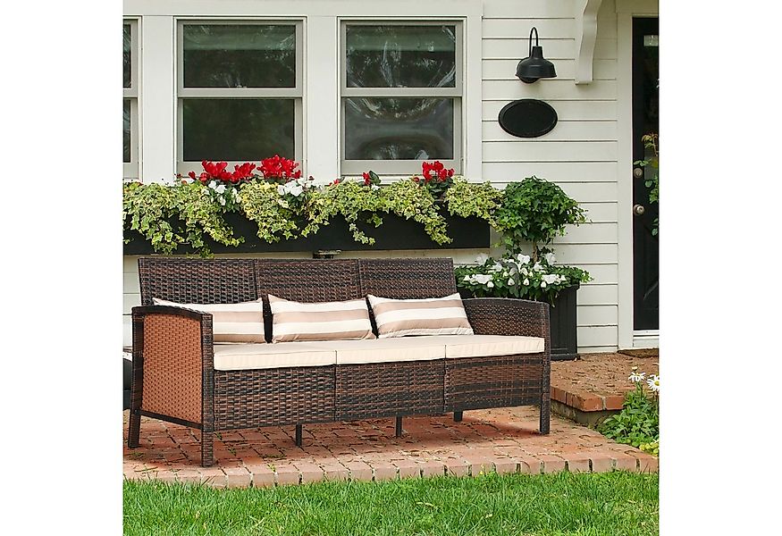 Outsunny Gartenbank Rattan Sofa mit Kissen (Gartenmöbel, 1-St., Garten Loun günstig online kaufen