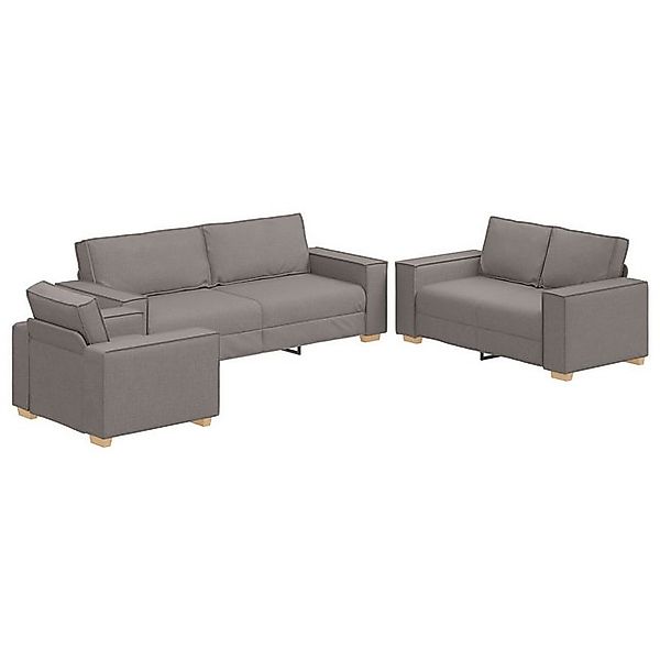 vidaXL Sofa 3-teiliges Sofaset mit Kissen aus taupefarbenem Stoff, 3 Teile günstig online kaufen
