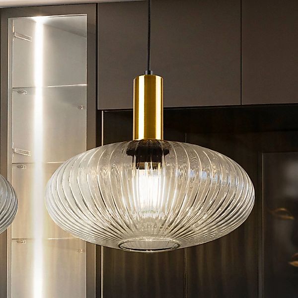 Hängeleuchte Norma, Ø 30 cm, schwarz/klar, Glas, E27 günstig online kaufen