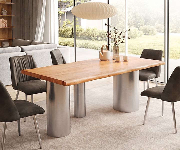 Esstisch Edge 200x100 XL Akazie Natur Troa Edelstahl gebürstet Live-Edge günstig online kaufen