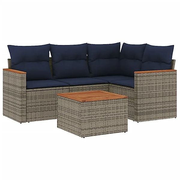 vidaXL 5-Tlg Gartensofa-Set mit Kissen Grau Polyrattan 3225942 günstig online kaufen
