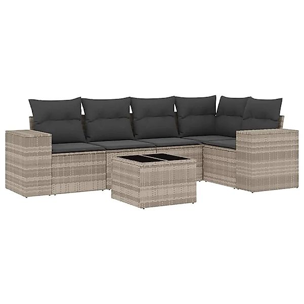 vidaXL 6-Tlg Garten-Sofagarnitur mit Kissen Hellgrau Poly Rattan 3222541 günstig online kaufen