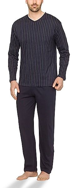 Moonline Pyjama Schlafanzug lang, 100% Baumwolle mit V-Ausschnitt und Strei günstig online kaufen