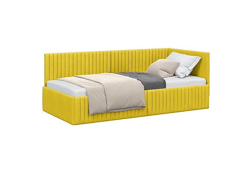 vidaXL Bett Eckbettgestell mit Kopfteil Gelb 90 cm x 190 cm Samt (1-tlg) günstig online kaufen