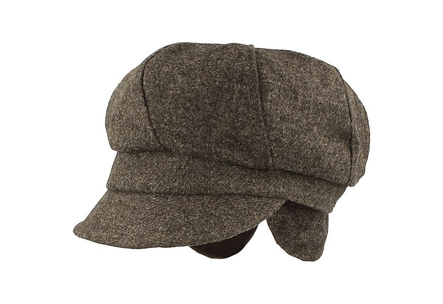 Breiter Schiebermütze Ballonmütze aus Wolle mit Fischgrätmuster günstig online kaufen