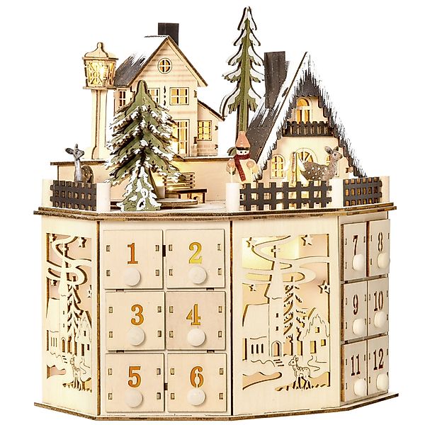 HOMCOM Weihnachts-Adventskalender mit 24 Zugkästen, LED-Lichter, Adventskal günstig online kaufen