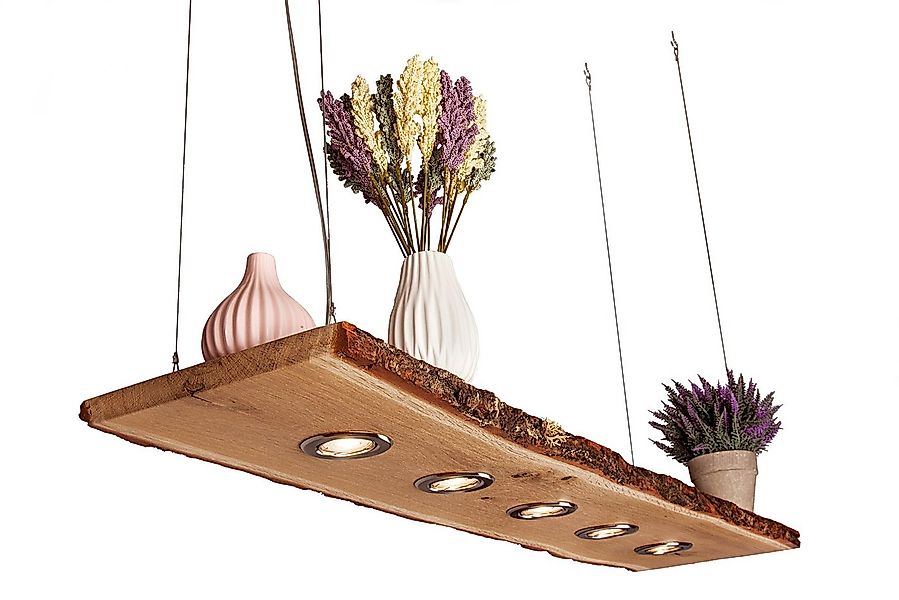 Blockholz-Schmiede Hängeleuchte Eiche mit Rinde 80cm - 120cm Smart Home, LE günstig online kaufen
