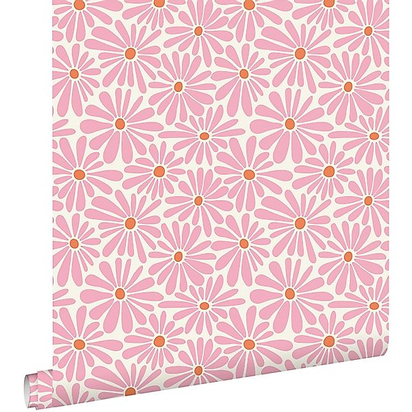 ESTAhome Tapete Gänseblümchen Rosa und Orange 53 cm x 10.05 m günstig online kaufen