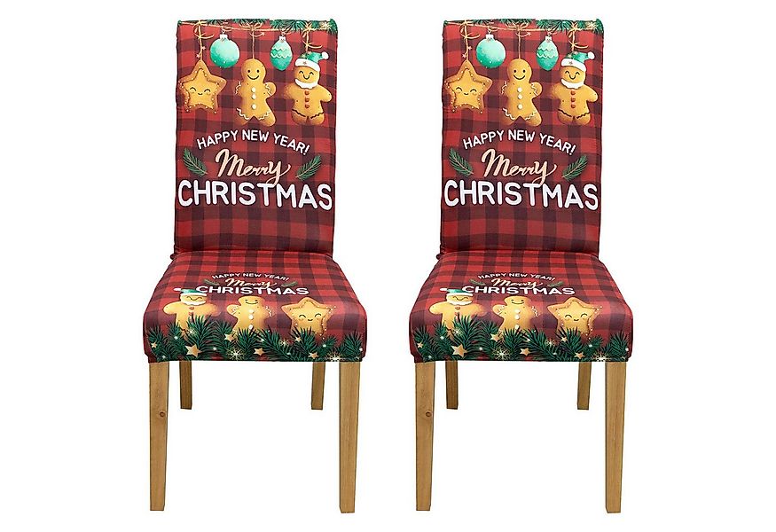 Qelus Stuhlhusse Stuhlhusse Stretch Stuhlhussen Weihnachtsmann Druck 2er/4e günstig online kaufen